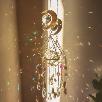 Crystal Wind Chime Star Moon Sun Catchers Windchimes Покрити с цветни мъниста Висяща капка за декорация на градина на открито и закрито