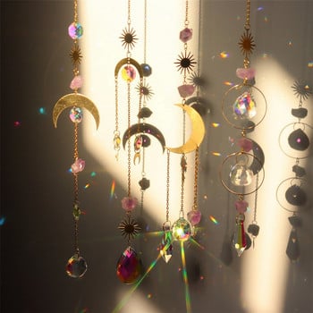 Crystal Wind Chime Star Moon Sun Catchers Windchimes Покрити с цветни мъниста Висяща капка за декорация на градина на открито и закрито