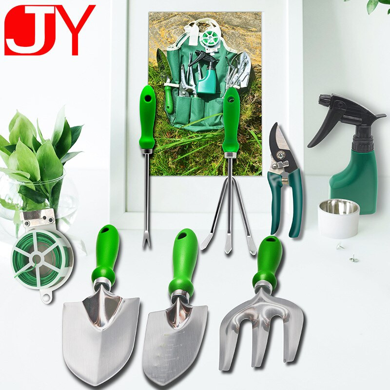 9-dielna sada záhradného náradia z nehrdzavejúcej ocele, vidly na vertikutáciu, paládiové zahustené nožnice, lopaty 