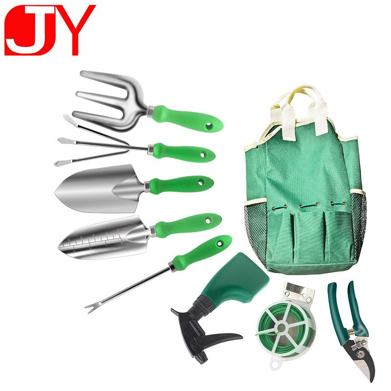 9-dielna sada záhradného náradia z nehrdzavejúcej ocele, vidly na vertikutáciu, paládiové zahustené nožnice, lopaty 
