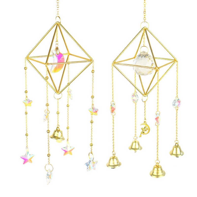 Krištolinis vėjo varpelis Žvaigždė Mėnulis Saulės gaudyklės prizmės pakabukas sapnų gaudyklė sietynas kabantis lašai lauko vidaus sodo varpeliai