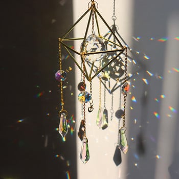 Crystal Wind Chime Star Moon Sun Catchers Windchimes επιμεταλλωμένες πολύχρωμες χάντρες κρεμαστές σταγόνες για χειροτεχνία διακόσμησης εξωτερικού χώρου κήπου