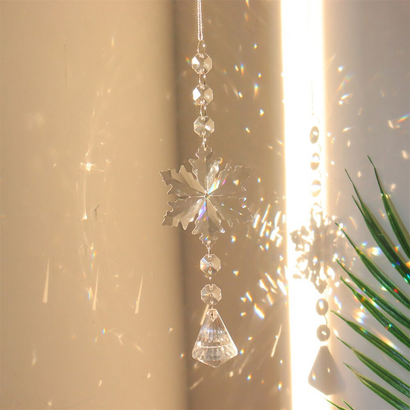 Crystal Light Catcher Prism Snowflake lango ornamentas sodui pakabinamas automobilio pakabukas namų dekoravimui Kalėdų lašas Kalėdų dekoras