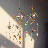 Кристал Windchime Любовно сърце Висулка Висящи вятърни камбанки Ловци на слънце Прозорец Rainbow Chaser Външна градина Подаръци за домашен декор