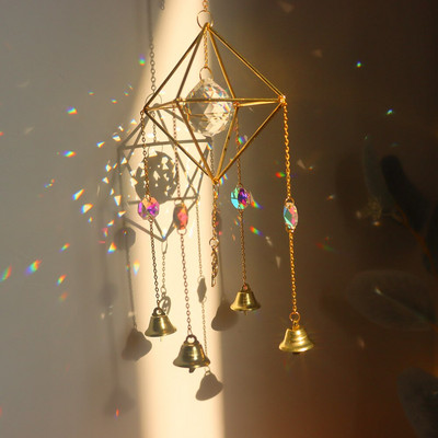 Кристал Windchime Любовно сърце Висулка Висящи вятърни камбанки Ловци на слънце Прозорец Rainbow Chaser Външна градина Подаръци за домашен декор