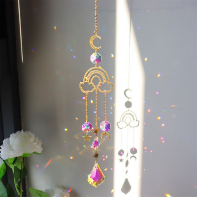 Кристал Windchime Любовно сърце Висулка Висящи вятърни камбанки Ловци на слънце Прозорец Rainbow Chaser Външна градина Подаръци за домашен декор
