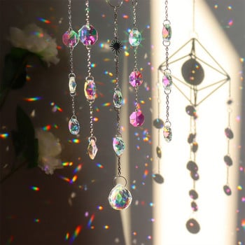 1PCS Метална призма Light Rainbow Crystal Suncatcher Висяща призма Орнамент Висулка Home Garden Decor Car Decor Crystal Wind Chime