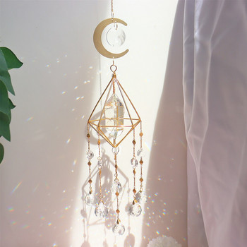 Кристални вятърни камбанки Звезда Луна Висулка Шестоъгълни призми Ловец на слънчева светлина Градински прозорец Сватбена висяща капка Домашен декор Вятърна камбанка