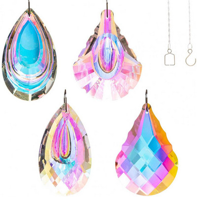 4 vnt. / rinkinys 76 mm sodo saulės gaudyklės, išskirtinės lašo formos dirbtinių krištolinių daugiafunkcis spalvingas sietynų pakabukas vaivorykštės gaminimo mašina