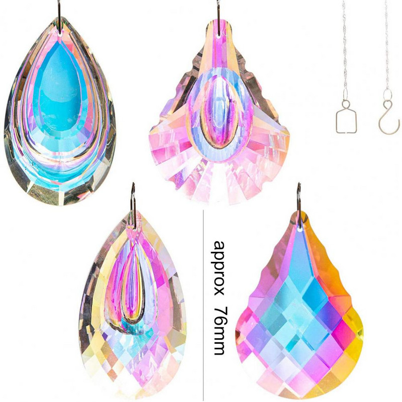 4 vnt. / rinkinys 76 mm sodo saulės gaudyklės, išskirtinės lašo formos dirbtinių krištolinių daugiafunkcis spalvingas sietynų pakabukas vaivorykštės gaminimo mašina