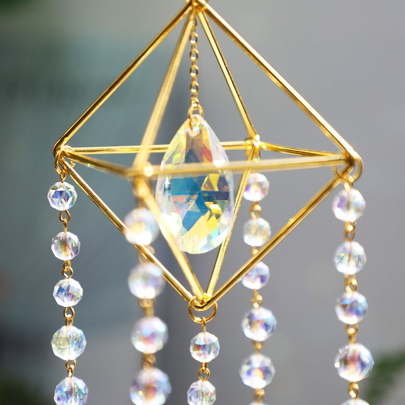 Závesný krištáľový záhradný zvonkohra, hranolový korálkový luster, domáci okenný dekor, dúhový výrobca, svadobná dekorácia, darček