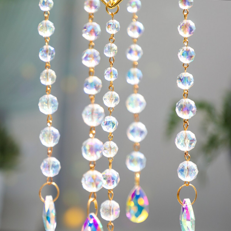 Závesný krištáľový záhradný zvonkohra, hranolový korálkový luster, domáci okenný dekor, dúhový výrobca, svadobná dekorácia, darček