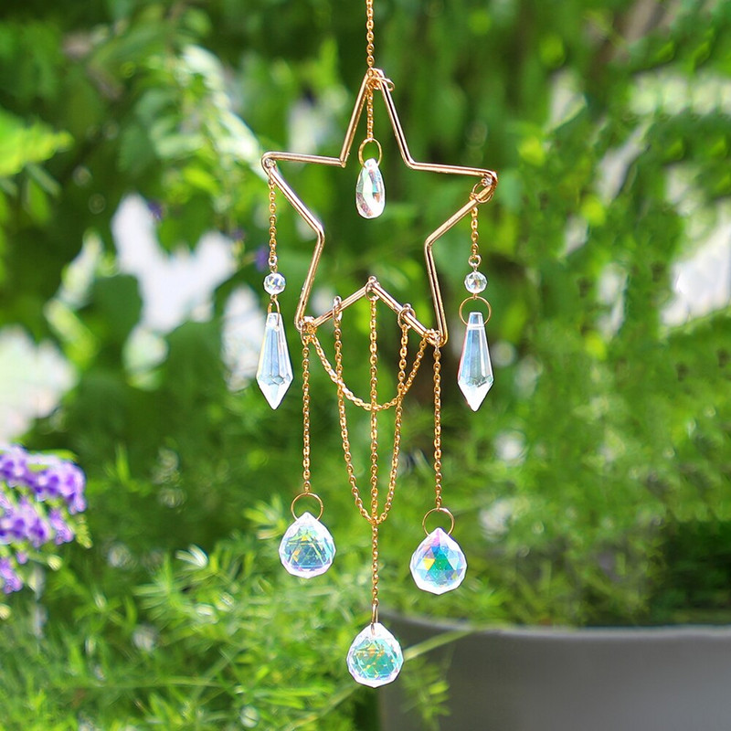 Suncatcher, hviezda, lapač slnka, krištáľový závesný vitrážový hranol, dúhový lapač svetla, rozprávkové okno, záhradná dekorácia na terasu