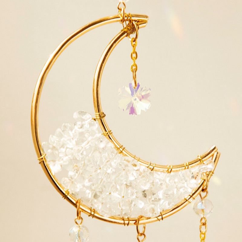 Kameňové lapače slnka, mesiac, dúha, krištáľ, závesný drahokam, lapač slnka, záhradná dekorácia, vitrážový hranol, krištáľová dekorácia na terasu