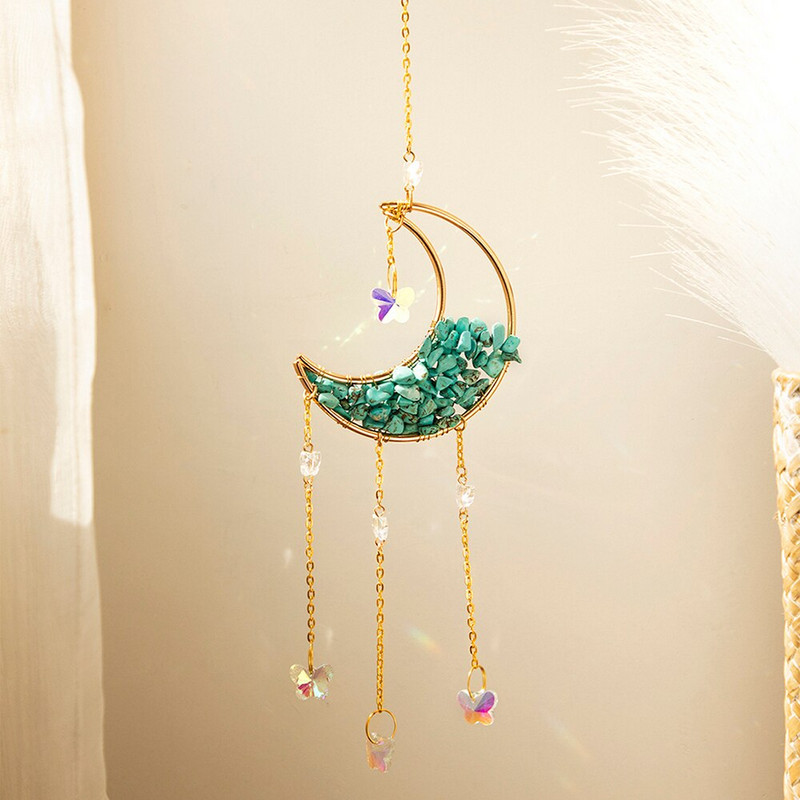 Kameňové lapače slnka, mesiac, dúha, krištáľ, závesný drahokam, lapač slnka, záhradná dekorácia, vitrážový hranol, krištáľová dekorácia na terasu