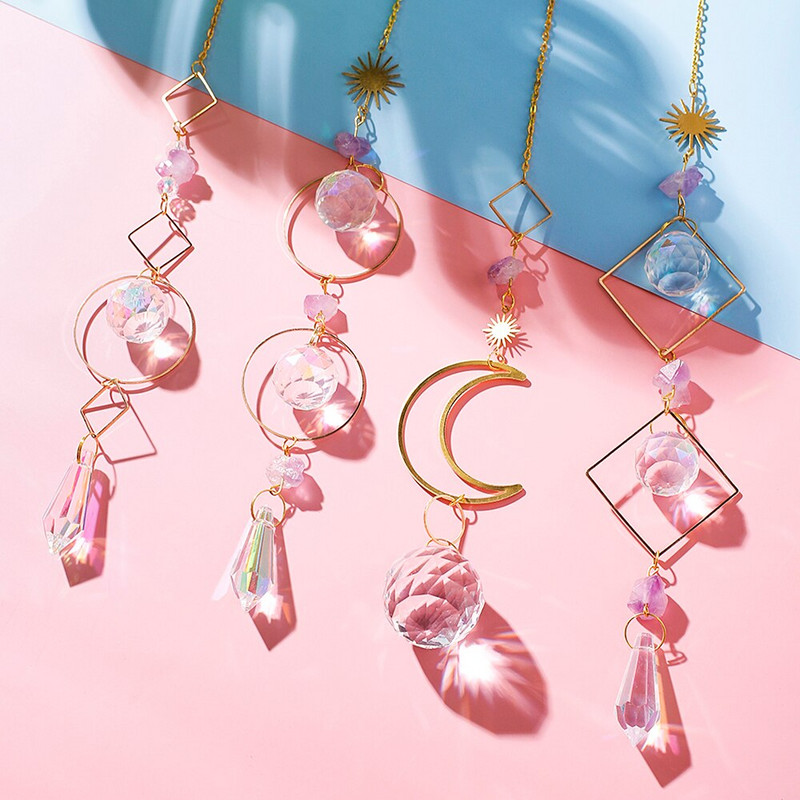 Kryštály Suncatcher Veľa závesných Sun Catcher s retiazkou Prívesok Ornament Krištáľové gule Boho Okno Záhrada Domov Dekorácia Víla Darček
