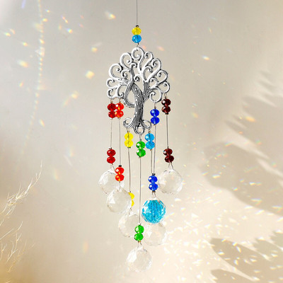 Crystal Tree Suncatcher vitražas vaivorykštės prizmės saulės gaudyklė Krištolinis vėjo varpelis, skirtas lango sodo dekoravimui lauko dekoravimui