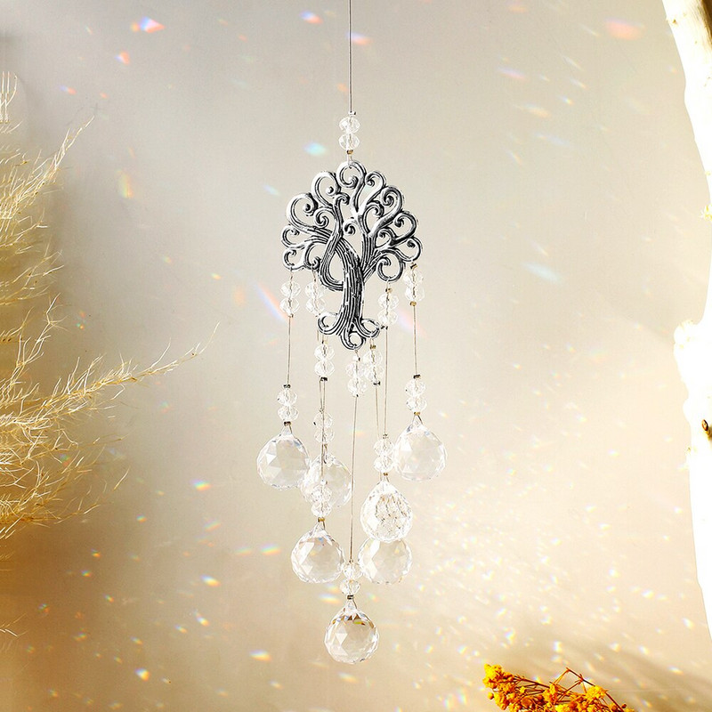 Crystal Tree Suncatcher vitražas vaivorykštės prizmės saulės gaudyklė Krištolinis vėjo varpelis, skirtas lango sodo dekoravimui lauko dekoravimui