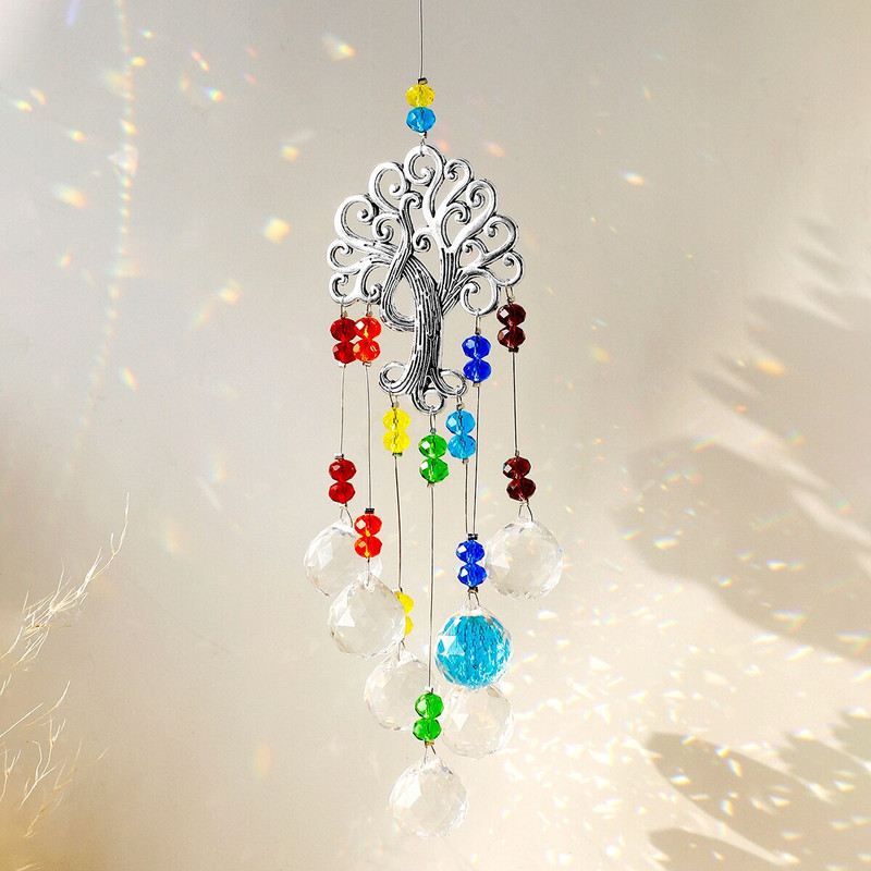 Crystal Tree Suncatcher vitražas vaivorykštės prizmės saulės gaudyklė Krištolinis vėjo varpelis, skirtas lango sodo dekoravimui lauko dekoravimui