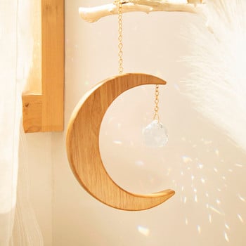 Wood Moon Crystal Prism Suncatcher Window Sun Catcher Rainbow Moon Suncatcher Висящи кристали Градинска декорация Boho Home Decor