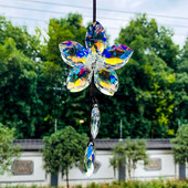 Ohňom leštený AB farebný kvet s piatimi okvetnými lístkami, krištáľový prívesok do auta, fazetovaný hranol, dúha, slnečný chytač, balkón, záhrada, domáca dekorácia