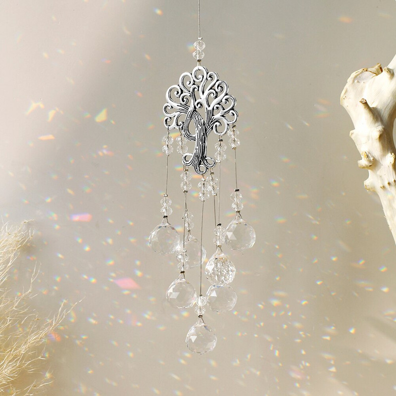Saulės gaudyklė krištolinė prizmė gyvybės medis Saulės gaudyklė sodo puošmena vaivorykštė, skirta langui saulės lašelių krištolinė dekoracija vestuvėms
