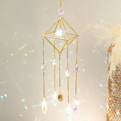 Didelė saulės gaudyklė vaivorykštės prizmė stiklinis rutulinis saulės gaudytojas krištolinis pakabukas su langu saulės gaudyklė, gaminanti pakabinamus namų ir sodo papuošalus