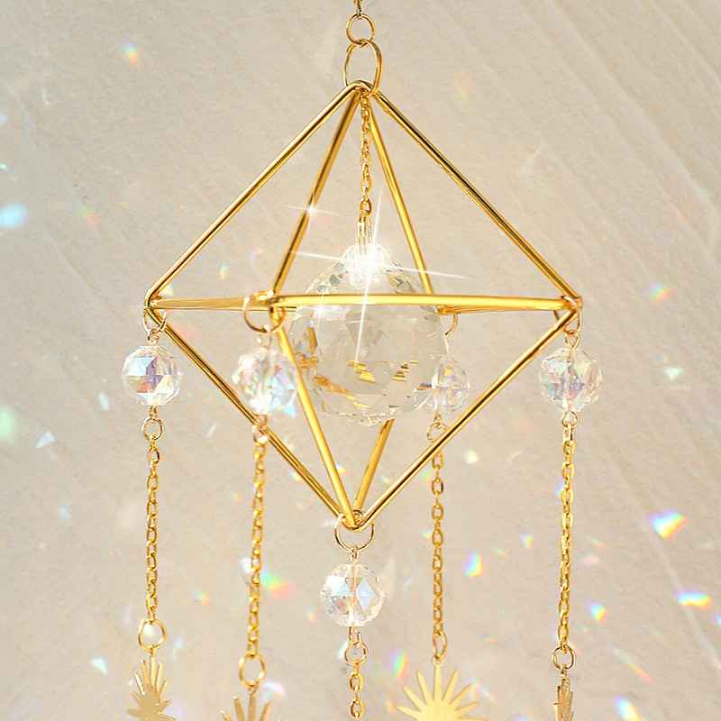 Didelė saulės gaudyklė vaivorykštės prizmė stiklinis rutulinis saulės gaudytojas krištolinis pakabukas su langu saulės gaudyklė, gaminanti pakabinamus namų ir sodo papuošalus