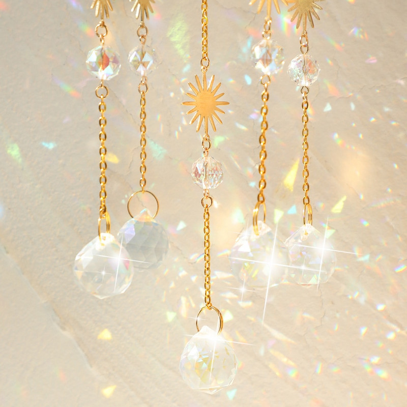 Didelė saulės gaudyklė vaivorykštės prizmė stiklinis rutulinis saulės gaudytojas krištolinis pakabukas su langu saulės gaudyklė, gaminanti pakabinamus namų ir sodo papuošalus