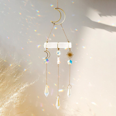 Saulės gaudyklė Vaivorykštė prizmė Mėnulio krištoliniai vitražai Saulės gaudyklė Gydomieji kristalai Akmuo Saulės gaudyklė Sodas Namų Mėnulio papuošalai