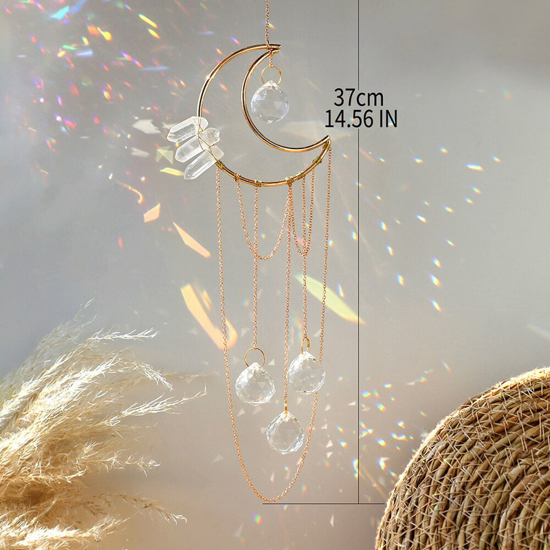 Saulės gaudyklė Vaivorykštė prizmė Mėnulio krištoliniai vitražai Saulės gaudyklė Gydomieji kristalai Akmuo Saulės gaudyklė Sodas Namų Mėnulio papuošalai