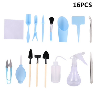 Sultingų augalų sodinimo įrankiai 16 vnt Mini sodo rankinis įrankis Kastuvas Grėblys Pincetas Virdulys Sultingi Augalai Sodinti Bonsai Įrankiai