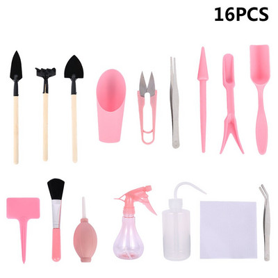 Nástroje na sadenie sukulentov 16 ks mini záhradné ručné náradie lopata rýľ hrable pinzeta kanvica sukulentné rastliny náradie na sadenie bonsajov