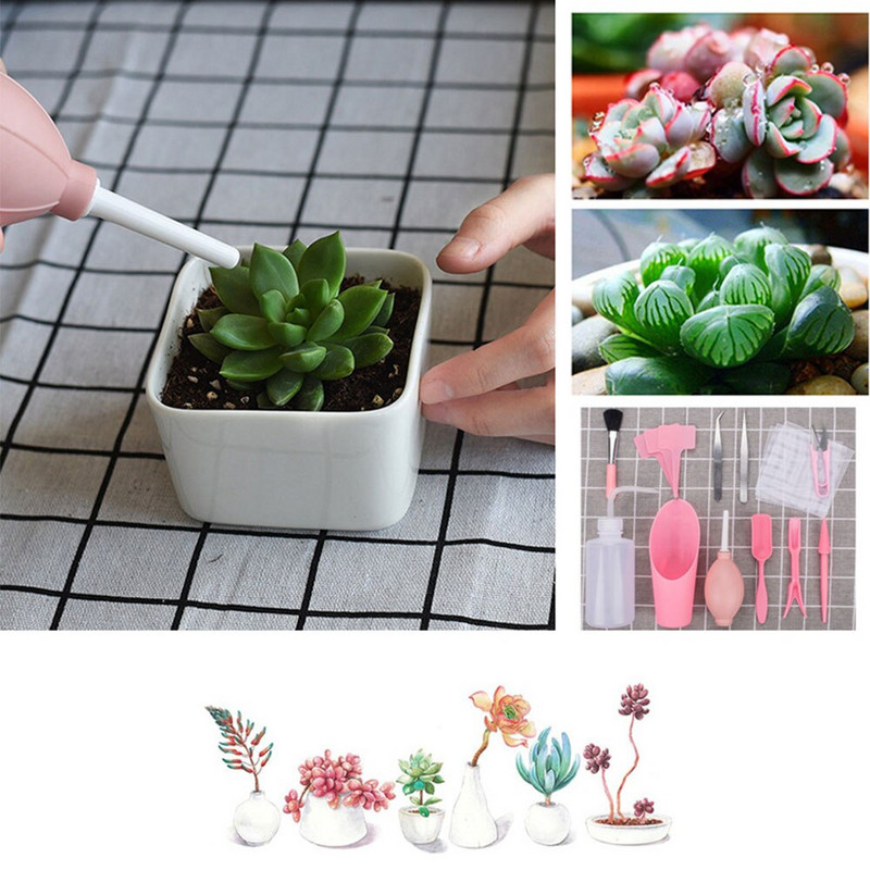 Nástroje na sadenie sukulentov 16 ks mini záhradné ručné náradie lopata rýľ hrable pinzeta kanvica sukulentné rastliny náradie na sadenie bonsajov