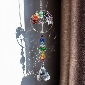 H&D Chakra Healing Natural Stone Tree of Life Suncatcher Window Vising Ornament Rainbow Maker Колекция за декор на домашна градина