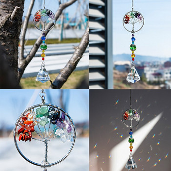 H&D Chakra Healing Natural Stone Tree of Life Suncatcher Window Hanging Ornament Rainbow Maker Collection For Home Garden Decor