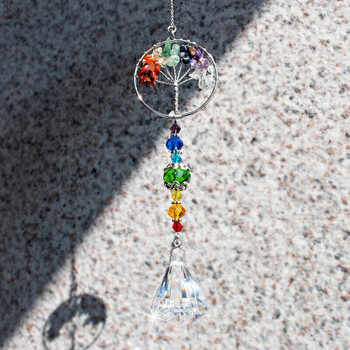 H&D Chakra Healing Natural Stone Tree of Life Suncatcher Window Vising Ornament Rainbow Maker Колекция за декор на домашна градина