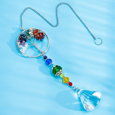 H&D Liečivý prírodný kameň s čakrami Strom života Suncatcher Závesná ozdoba na okno Rainbow Maker kolekcia pre domácu a záhradnú dekoráciu