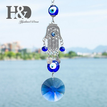 H&D DIY Lucky Hamsa Turkish Blue Evil Eye Crystal Charm Suncatcher Κρεμαστό Wind Chime Φυλαχτό Σπίτι τοίχου Κήπος Κρεμαστό Διακόσμηση