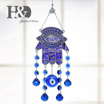 H&D DIY Lucky Hamsa Turkish Blue Evil Eye Crystal Charm Suncatcher Κρεμαστό Wind Chime Φυλαχτό Σπίτι τοίχου Κήπος Κρεμαστό Διακόσμηση