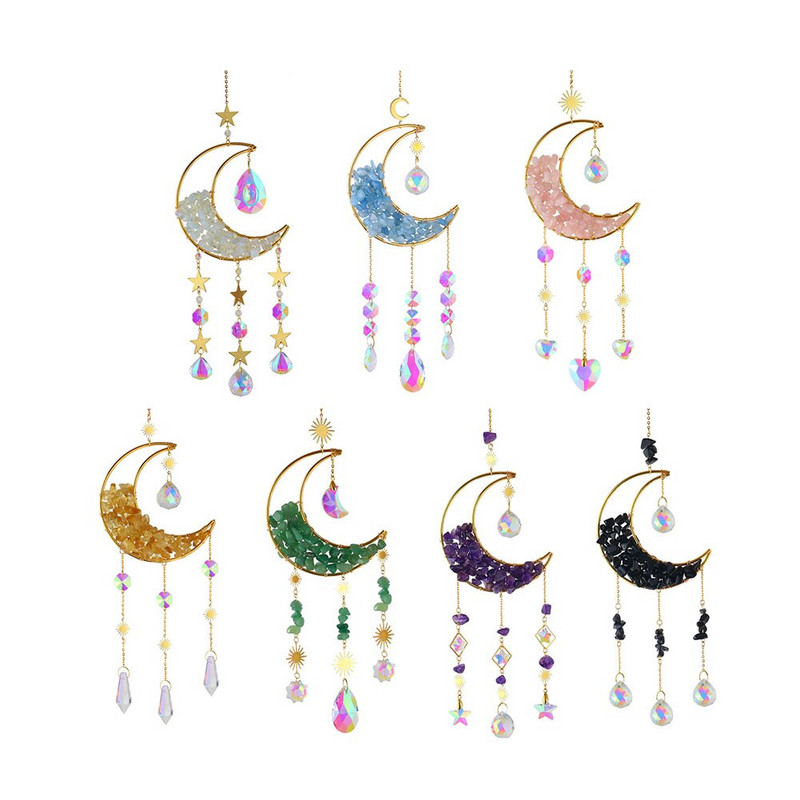 Mėnulio saulės gaudyklė krištolinė prizmė vitražinis rutulys saulės gaudytojas vaivorykštės gamintojas namų lango sodo dekoras Šviesos gaudyklės festivalio dovana