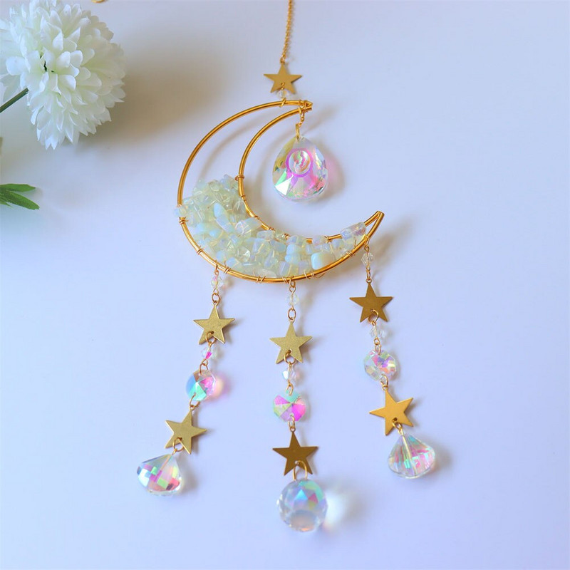 Mėnulio saulės gaudyklė krištolinė prizmė vitražinis rutulys saulės gaudytojas vaivorykštės gamintojas namų lango sodo dekoras Šviesos gaudyklės festivalio dovana