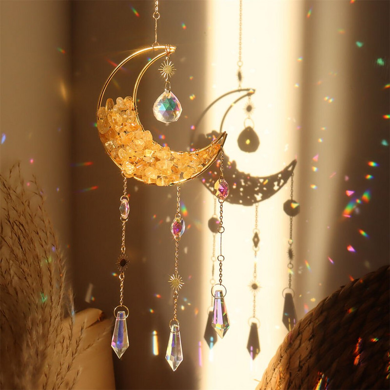 Mėnulio saulės gaudyklė krištolinė prizmė vitražinis rutulys saulės gaudytojas vaivorykštės gamintojas namų lango sodo dekoras Šviesos gaudyklės festivalio dovana