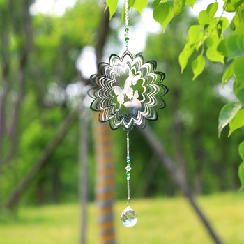 Вятърни камбанки Crystal Suncatcher 3D Bearing Rotation Неръждаема Дървото на живота Пеперуда Призма Sun Catcher Градинска декорация На открито