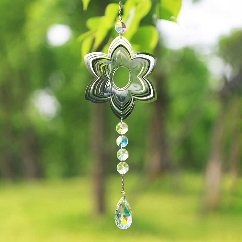 Szélcsengő kristály napfogó 3D csapágy forgás rozsdamentes életfa pillangó prizma napfogó kerti dekoráció kültéri