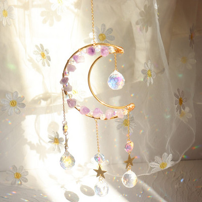 Krištáľová zvonkohra Suncatcher Light Catcher Prívesok Rainbow Chaser Ametystový kameň Okno Závesné remeslo Domáca záhradná dekorácia