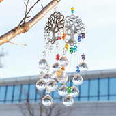 Závesný krištáľový lapač slnka s krištáľovou guľou, hranolom, dúhovým tvorcom, stromom života, dekoráciou do záhrady, vonkajšej domácnosti, detskej izby, okna
