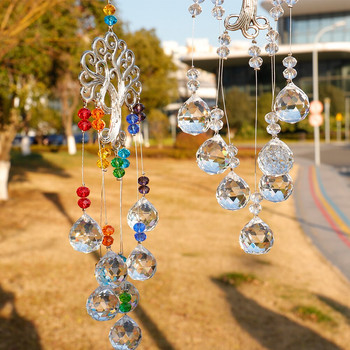 Висящ кристален ловец на слънчеви лъчи с кристална топка Призма Rainbow Maker Дървото на живота Декор за градина Външен дом Прозорец на детска стая