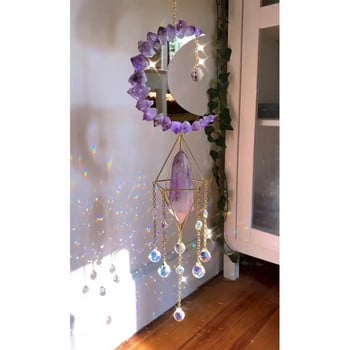 Crystal Suncatcher Πρίσμα Παράθυρο Rainbow Maker Moon Κρυστάλλινη μπάλα Αμέθυστος κρεμαστό Sun Catcher ​Κρεμαστό στολίδι Διακόσμηση κήπου