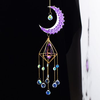 Crystal Suncatcher Πρίσμα Παράθυρο Rainbow Maker Moon Κρυστάλλινη μπάλα Αμέθυστος κρεμαστό Sun Catcher ​Κρεμαστό στολίδι Διακόσμηση κήπου